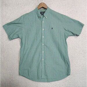 Ralph Lauren Vintage Button Down Short Sleeve Shirt Plaid Checks Green Men's L